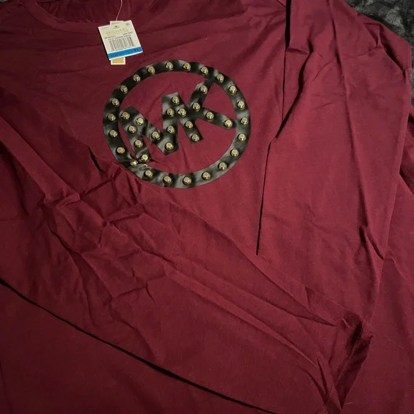 Michael Kors Maroon Studded Logo Tee - Picture 3 of 5